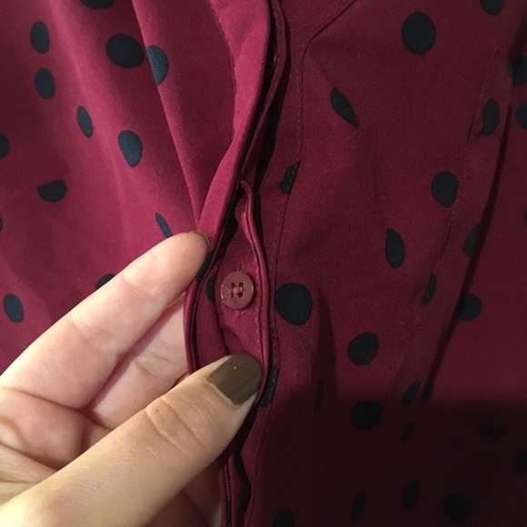 Merona Size L Blouse Maroon Navy Blue Buttons - Picture 3 of 7